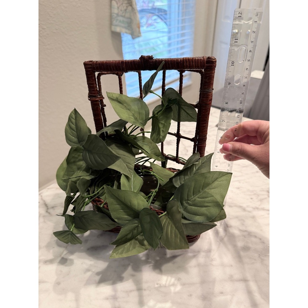 Faux Ivy Plant in Wicker Basket Window Trellis Wall Decor Brown Farmhouse Accent